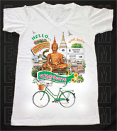 เสื้อยืดคอวีพร้อมสกรีนลายแหล่งท่องเที่ยว ลายหนองคาย